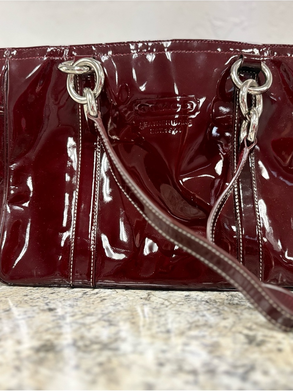 Coach Patent Leather Shoulder Bag in Deep Burgundy